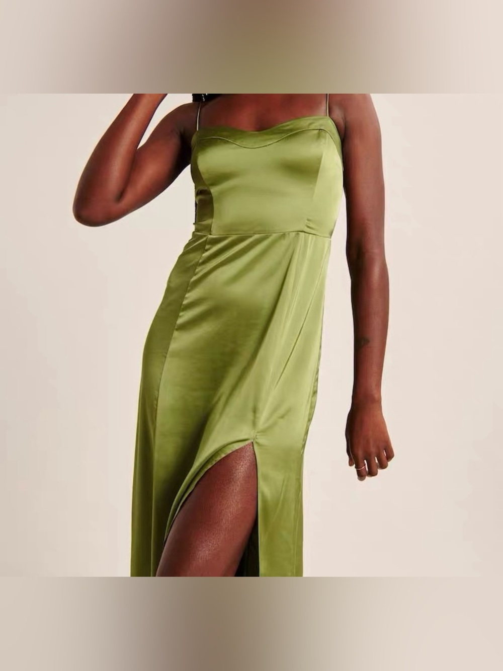 Abercrombie & Fitch Olive Green Satin Strapless Slip Dress M